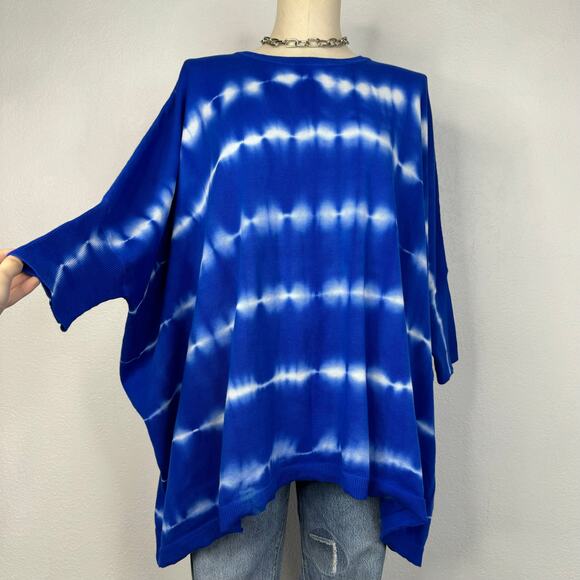 NWT Calvin Klein Blue Tie-Dye Dolman Poncho S/M - Picture 1 of 8